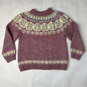 Vintage Handknit Danish Wool Sweater M Fairisle Snowflake Cozycore Hygge DK Ski
